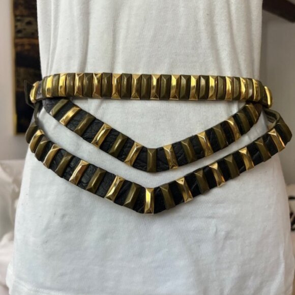 Vintage leather belt with metal details - Picture 1 of 3